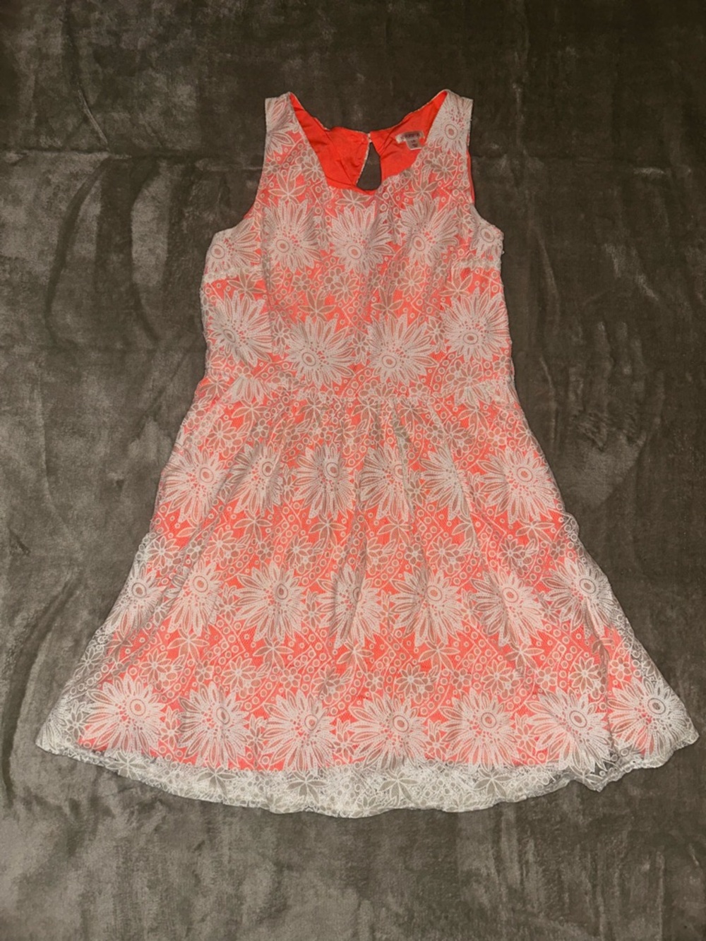 Xhilaration Coral and White Lace Midi Dress with Pockets L